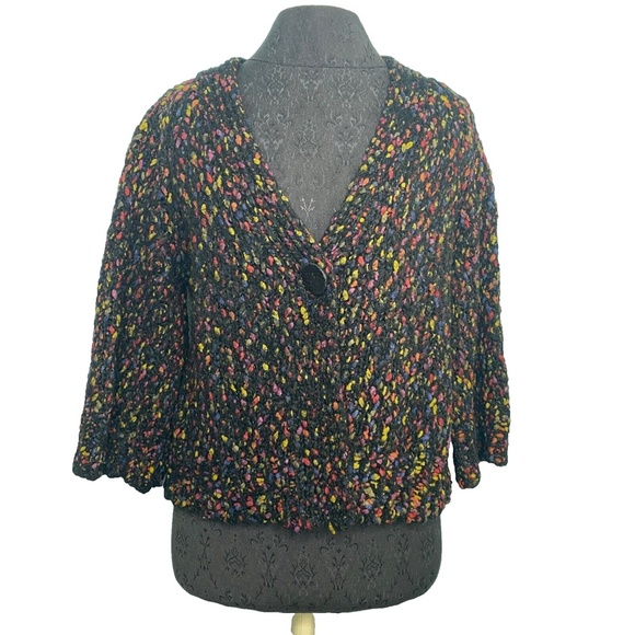 Jillian Nicole Petite Black Rainbow Wool Cardigan Sweater - Picture 1 of 12